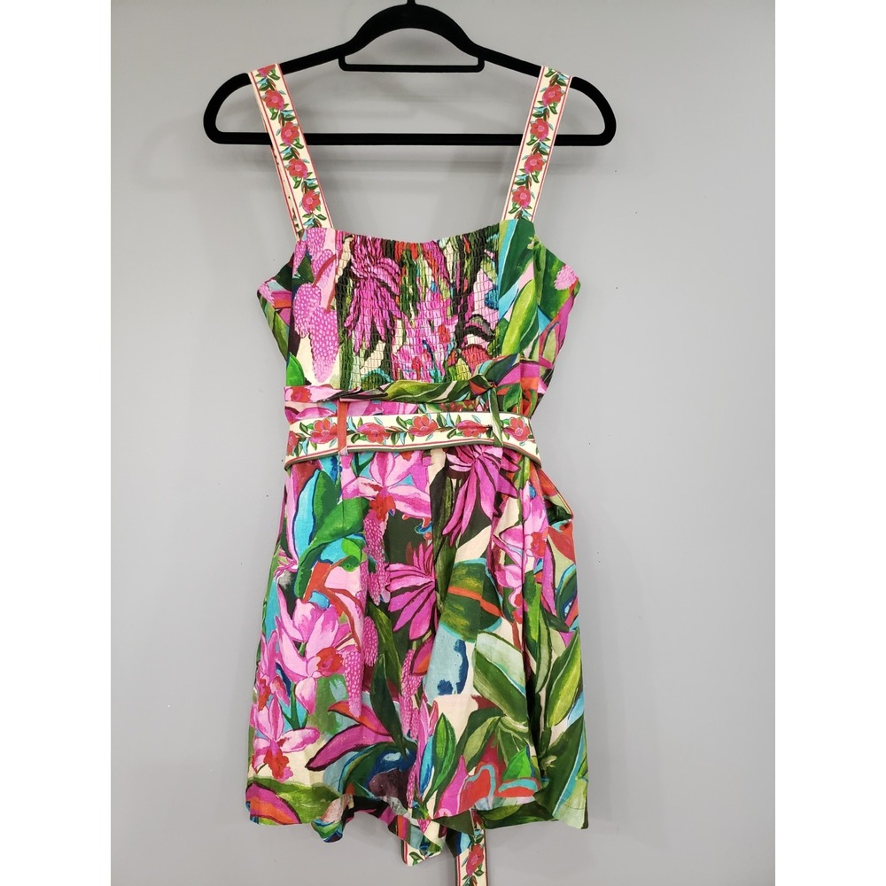 FARM RIO Jardin De Reve Linen Blend Romper Medium Floral Tropical Cruise Boho - Picture 5 of 6